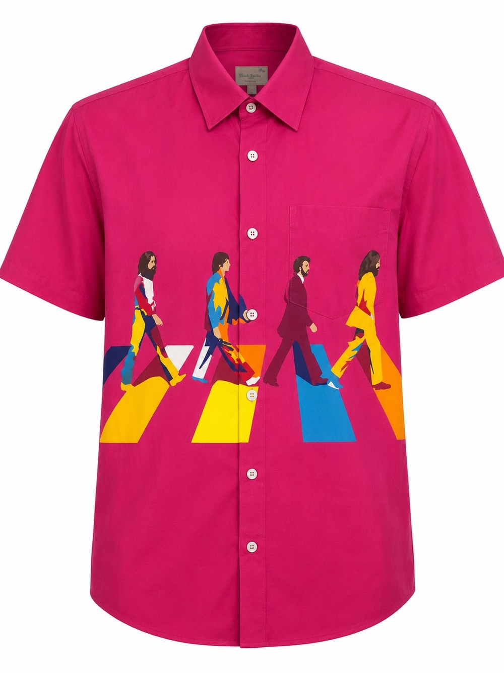 Royaura Button Shirt M Hot Pink Abbey Road Beatles Hawaiian Short Sleeve Tour